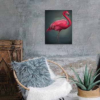 Amazon.co.jp: 絵画 水の中に立つピンクのフラミンゴインテリア